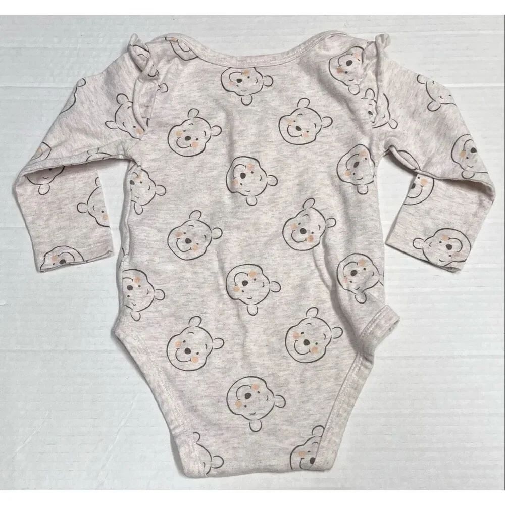 Disney Baby Winnie The Pooh Bear Face Pattern Bodysuit Girls Size 9 Months
